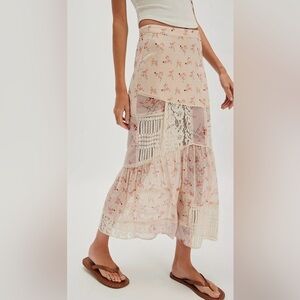 Free People Pink Floral Lace Skirt